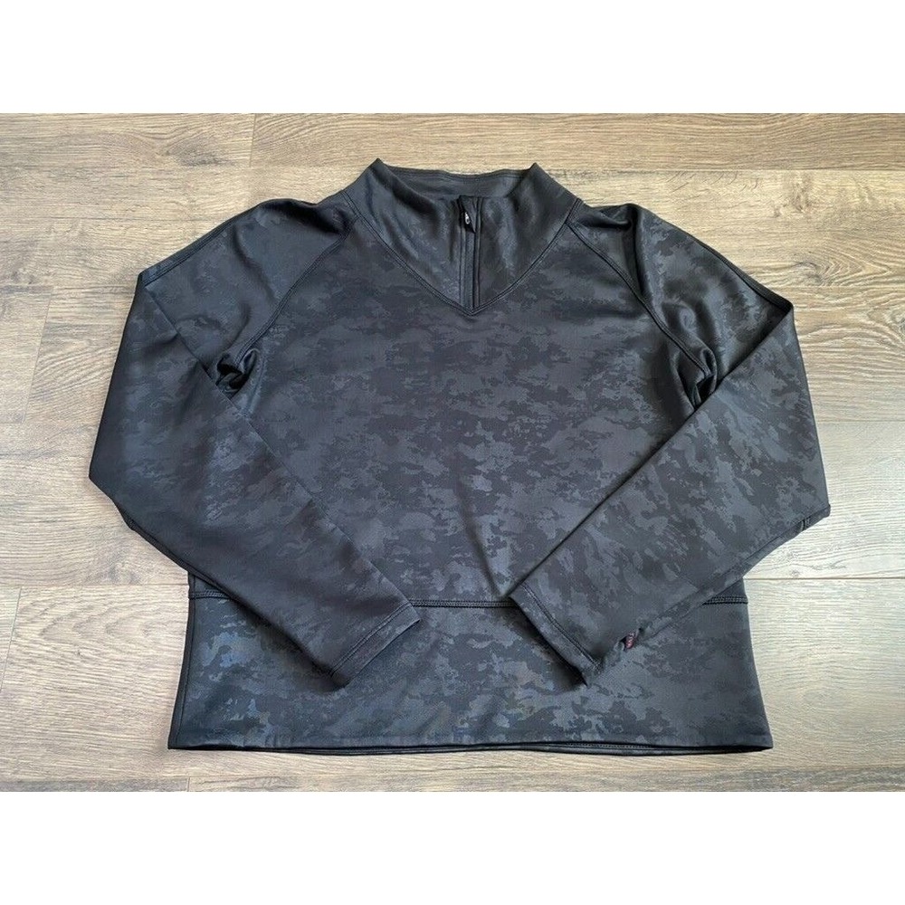 EUC Womens Spyder Active long sleeve‎ 1/4 quarter zip cropped camo black size L